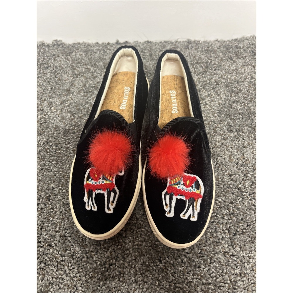 Soludos Shoes Women's Size 5 Black Velvet Show Pony Sneakers
